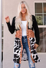 Load image into Gallery viewer, Black Western Pattern Cow Patchwork Open Front Cardigan