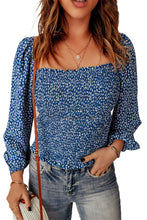 Load image into Gallery viewer, Green Square Neck Puff Sleeve Floral Smocked Top