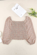 Load image into Gallery viewer, Green Square Neck Puff Sleeve Floral Smocked Top
