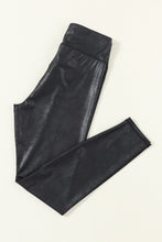 Load image into Gallery viewer, Black Criss Cross Waist Leather Leggings