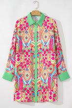 Load image into Gallery viewer, Orange Western Geometric Print Cuffed Shift Shirt Dress