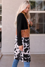 Load image into Gallery viewer, Black Western Pattern Cow Patchwork Open Front Cardigan
