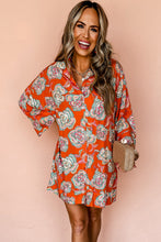 Load image into Gallery viewer, Red Floral Print Lapel Collar Loose Shirt Mini Dress