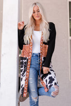 Load image into Gallery viewer, Black Western Pattern Cow Patchwork Open Front Cardigan