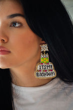 Load image into Gallery viewer, Happy Birthday Cake Seed Bead Earrings in White and Black