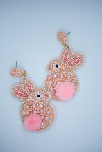Load image into Gallery viewer, Easter Bunny Pom Seed Bead Earrings in Light Pink