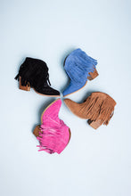 Load image into Gallery viewer, Amos Fringe Ankle Bootie in Magenta Suede