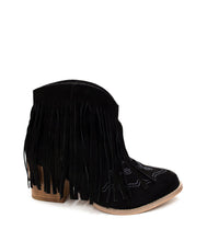 Load image into Gallery viewer, Amos Fringe Ankle Bootie in Black Suede