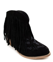 Load image into Gallery viewer, Amos Fringe Ankle Bootie in Black Suede