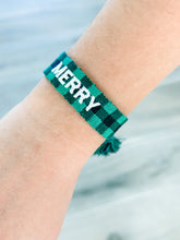 Load image into Gallery viewer, "Merry" Green Buffalo Plaid Woven Bracelet