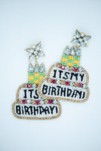Load image into Gallery viewer, Happy Birthday Cake Seed Bead Earrings in White and Black