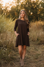 Load image into Gallery viewer, PreOrder | The Ivy - Brown Swing Dress with 3/4 Sleeves