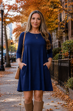 Load image into Gallery viewer, PreOrder | The Alyssa - Navy Swing Dress with 3/4 Sleeves