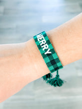 Load image into Gallery viewer, "Merry" Green Buffalo Plaid Woven Bracelet