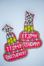 Load image into Gallery viewer, Happy Birthday Cake Seed Bead Earrings in Pink