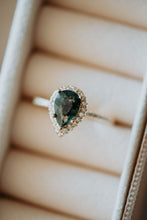 Load image into Gallery viewer, Celia Pear Cut Moss Agate Gold Ring