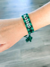 Load image into Gallery viewer, "Blessed" Christmas Green Buffalo Plaid Woven Bracelet
