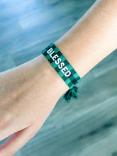 Load image into Gallery viewer, "Blessed" Christmas Green Buffalo Plaid Woven Bracelet