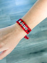Load image into Gallery viewer, "Blessed" Christmas Red Buffalo Plaid Woven Bracelet