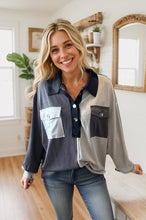 Load image into Gallery viewer, Colorblock Ribbed Oversized Button Top