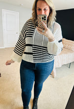 Load image into Gallery viewer, Black and White Stripe Knit Plus Size Sweater