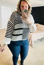 Load image into Gallery viewer, Black and White Stripe Knit Plus Size Sweater
