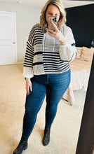 Load image into Gallery viewer, Black and White Stripe Knit Plus Size Sweater