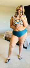 Load image into Gallery viewer, Teal Leopard High Waist Bikini