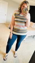 Load image into Gallery viewer, Striped Eyelet Knit Short Sleeve Sweater Tee