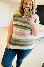 Load image into Gallery viewer, Striped Eyelet Knit Short Sleeve Sweater Tee