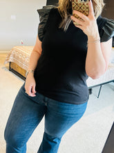 Load image into Gallery viewer, Leather Ruffle Shoulder Top