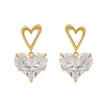 Load image into Gallery viewer, Sophie Open Gold Heart Dangling Earrings
