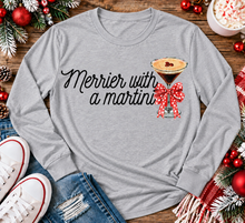 Load image into Gallery viewer, Merrier with a Martini holiday graphic apparel mockup.