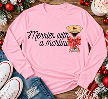 Load image into Gallery viewer, Merrier with a Martini holiday graphic apparel mockup.