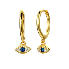 Load image into Gallery viewer, Evil Eye S925 Post Gold Drop Earrings