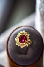 Load image into Gallery viewer, Victoria Ruby Radiant Cut Gold Ring