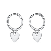 Load image into Gallery viewer, Heart Silver Drop Huggie Sterling Silver Earrings