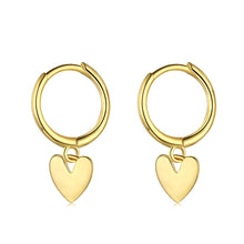 Load image into Gallery viewer, Heart Gold Drop Huggie Sterling Silver Earrings