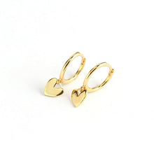 Load image into Gallery viewer, Heart Gold Drop Huggie Sterling Silver Earrings