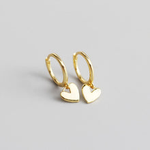 Load image into Gallery viewer, Heart Gold Drop Huggie Sterling Silver Earrings