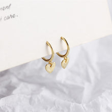 Load image into Gallery viewer, Heart Gold Drop Huggie Sterling Silver Earrings