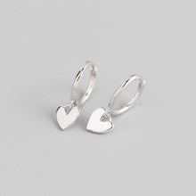 Load image into Gallery viewer, Heart Silver Drop Huggie Sterling Silver Earrings