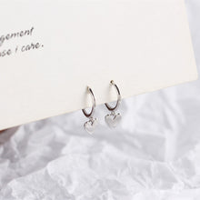 Load image into Gallery viewer, Heart Silver Drop Huggie Sterling Silver Earrings