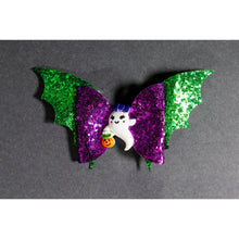 Load image into Gallery viewer, Julia Rose Halloween sequin hair bow, Sparkly Halloween hair bow close-up
