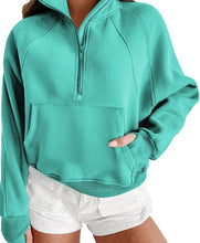 Load image into Gallery viewer, Half Zip Thumbhole Sleeve Sweatshirt