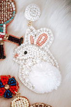 Load image into Gallery viewer, Easter Bunny Pom Seed Bead Earrings in White