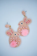 Load image into Gallery viewer, Easter Bunny Pom Seed Bead Earrings in Light Pink