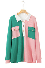 Load image into Gallery viewer, Colorblock Ribbed Oversized Button Top