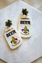 Load image into Gallery viewer, Mardi Gras Beer Felt Back Beaded Earrings