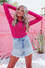 Load image into Gallery viewer, Black Rhinestone O-neck Long Sleeve Bodysuit